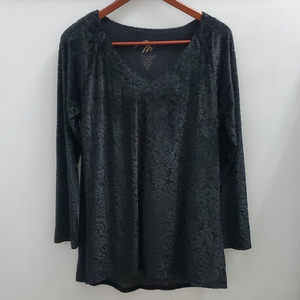 Miraclebody By Miraclesuit Black Velour Blouse Size Large